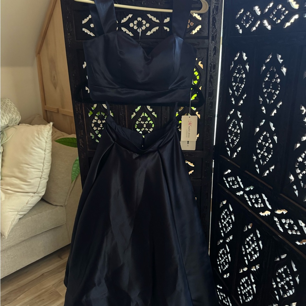 Elegant Black Two-Piece Satin Gown